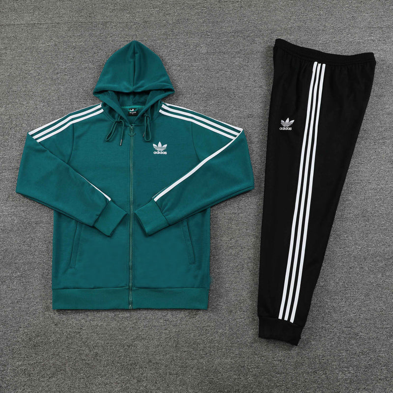 Conjunto Moletom Adidas - Jaqueta com Capuz + Calça, Verde com Preto