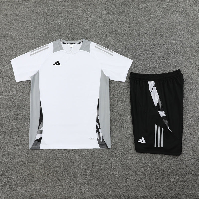 Conjunto Adidas - Camisa + Short, Branco com Preto e Cinza