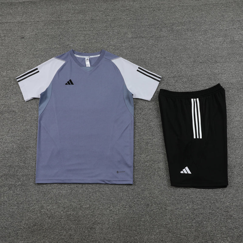 Conjunto Adidas - Camisa + Short, Cinza com Preto
