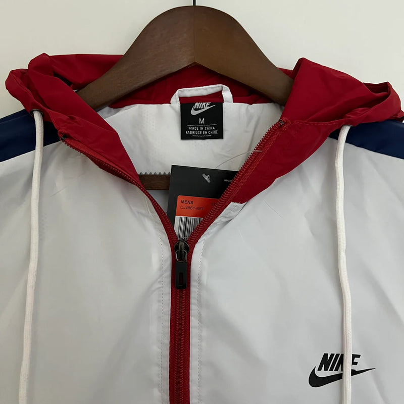 Jaqueta Corta Vento Nike - Forrada e com Capuz, Vermelho com Branco