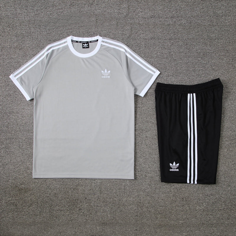 Conjunto Adidas - Camisa + Short, Cinza com Preto