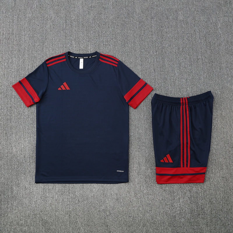 Conjunto Adidas - Camisa + Short, Azul com Vermelho