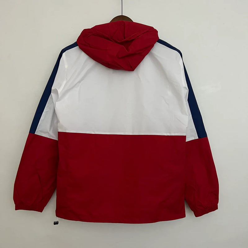 Jaqueta Corta Vento Nike - Forrada e com Capuz, Vermelho com Branco