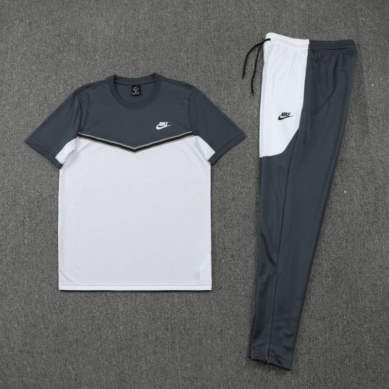 Conjunto Nike Dri-Fit - Camisa + Calça, Cinza com Branco