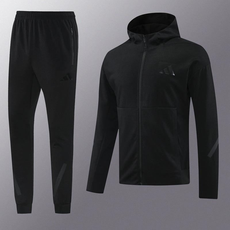 Conjunto Adidas - Jaqueta com Capuz + Calça, All Black