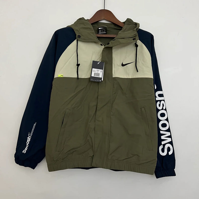 Jaqueta Corta Vento Nike - Forrada e com Capuz, Verde com Azul