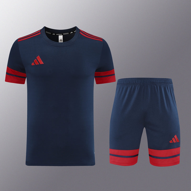 Conjunto Adidas - Camisa + Short, Azul com Vermelho