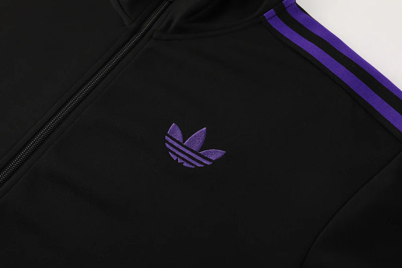 Conjunto Adidas - Jaqueta + Calça, Preto com Roxo