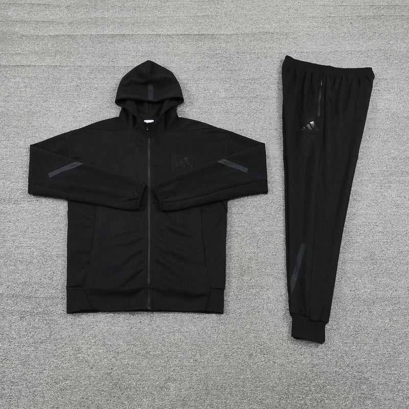 Conjunto Adidas - Jaqueta com Capuz + Calça, All Black