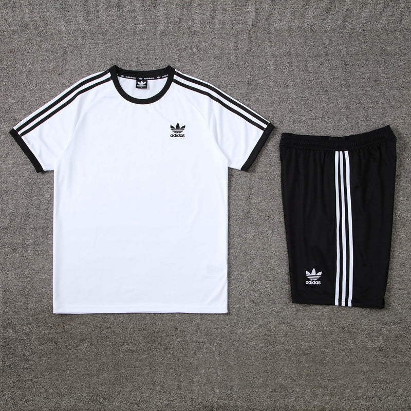 Conjunto Adidas - Camisa + Short, Branco com Preto