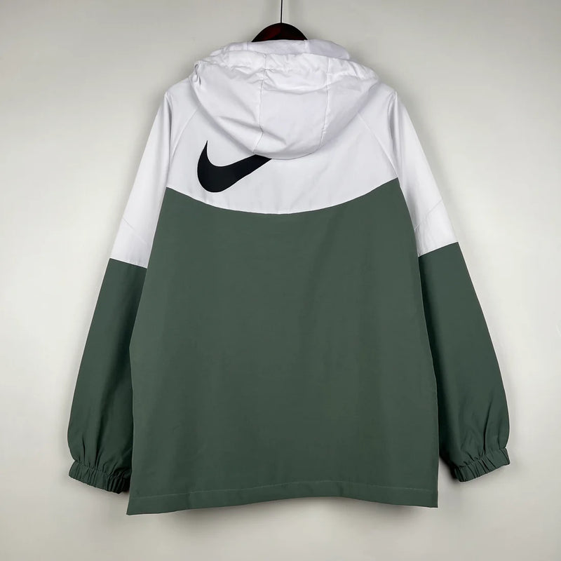 Jaqueta Corta Vento Nike - Forrada e com Capuz, Verde com Branco