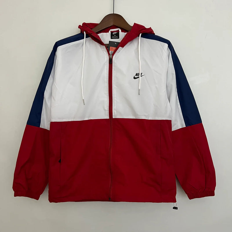 Jaqueta Corta Vento Nike - Forrada e com Capuz, Vermelho com Branco