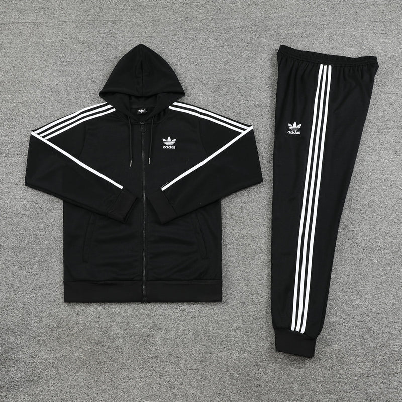 Conjunto Moletom Adidas - Jaqueta com Capuz + Calça, Preto