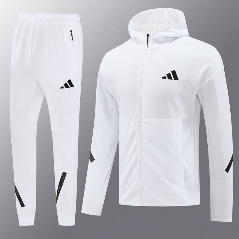 Conjunto Adidas - Jaqueta com Capuz + Calça, Branco