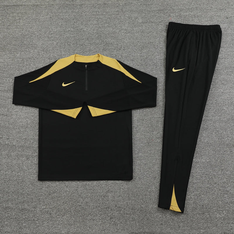 Conjunto Nike Dri-Fit de Frio - Jaqueta + Calça, Preto com Amarelo