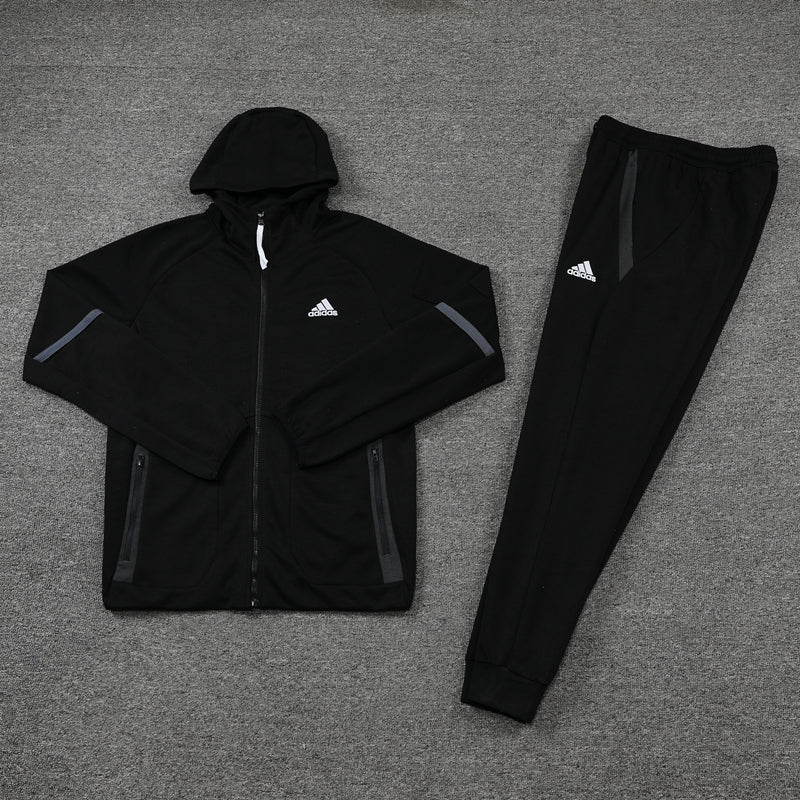 Conjunto Moletom Adidas - Jaqueta com Capuz + Calça, Preto